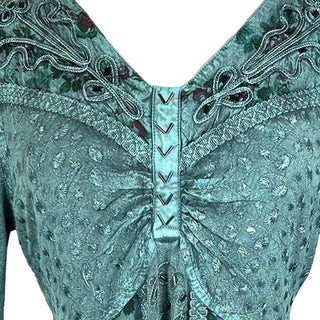 Sweet empire butterfly bell sleeve printed sequin bead flared tunic - Agan Traders, Turquoise