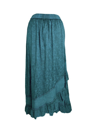 Gypsy Medieval Embroidered Asymmetrical Cross Ruffle Hem Skirt - Agan Traders, Turquoise