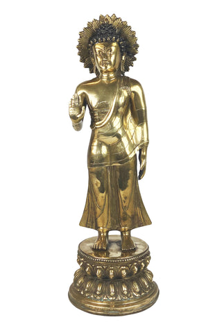 Agan Traders Bronze Tall Standing Buddha Handcrafted in Nepal[Height - 22 inches; 10 lbs]