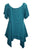 18605 B Bohemian Asymmetrical Hem Front Rope Tie Short Sleeve Blouse - Agan Traders, Turquoise
