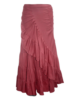 15 WS Women's Rayon Boho Chic Broom Mopping Ruffle Tier Wrap Skirt Maxi - Agan Traders; Burgundy