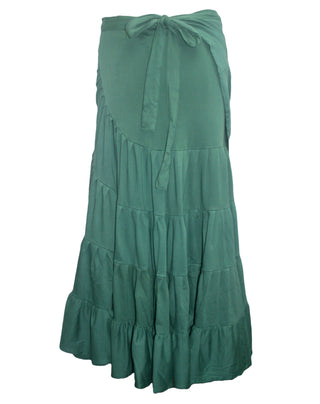 15 WS Women's Rayon Boho Chic Broom Mopping Ruffle Tier Wrap Skirt Maxi - Agan Traders; Green