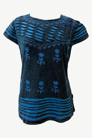 R 132 Women's Bohemian Gypsy Razor Cut Cap Sleeve Blouse Top - Agan Traders, Blue