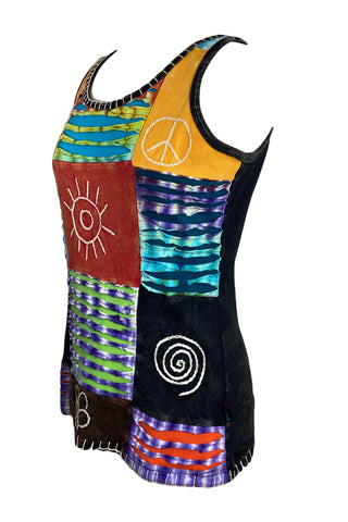 WTP 0038 Agan Traders Nepal Hand Crafted Tie Dye Knit Patch Tank Camis. - Agan Traders, Multicolor