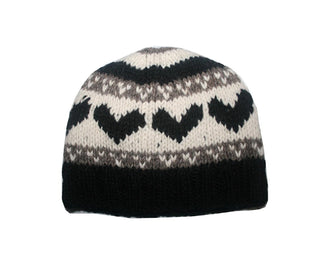 Himalayan Wool Knit Skull Cap Hat - Agan Traders, Black White