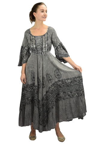 106 DR Renaissance Victorian Embroidered Flaire Hem Corset Dress Gown - Agan Traders, Silver