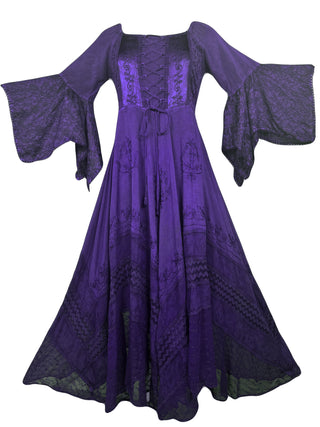 Medieval Gothic Bohemian Embroidered Handkerchief Flare Corset Dress Gown - Agan Traders, Purple