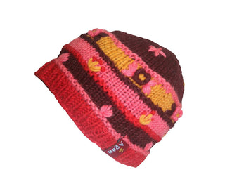 Knit Multi-colored Stripe Crochet Hat OR Mitten OR Folding Mitten Nepal - Agan Traders,  Hat Red