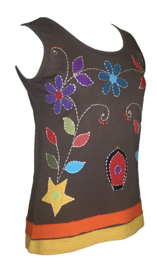 0033 RB Knit Sleeveless Wide Strap Embroidered Tank Top